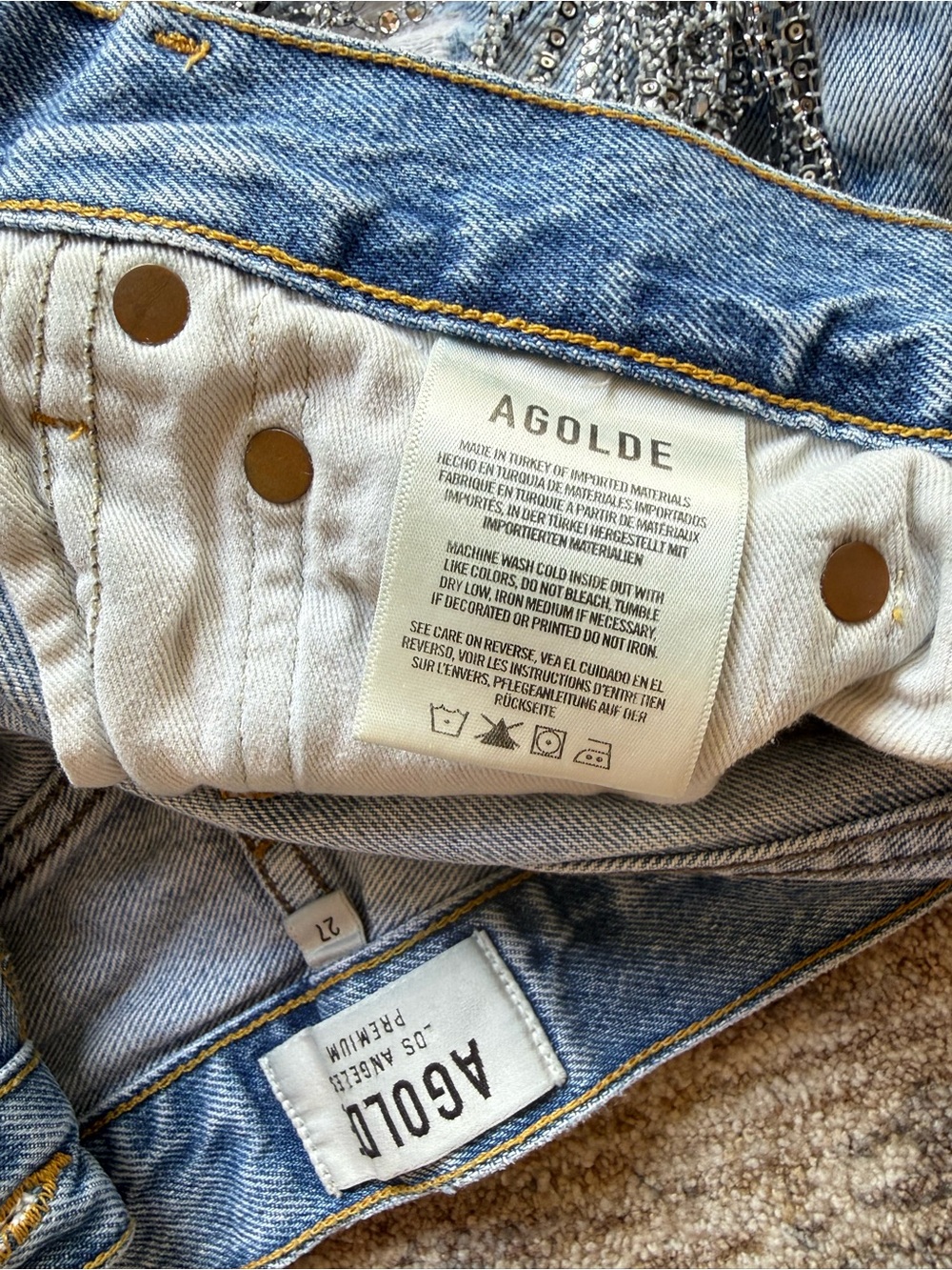 Limited Edition AGOLDE Parker Vintage Cutoff Denim Shorts with Rhinestones - Picture 6 of 7